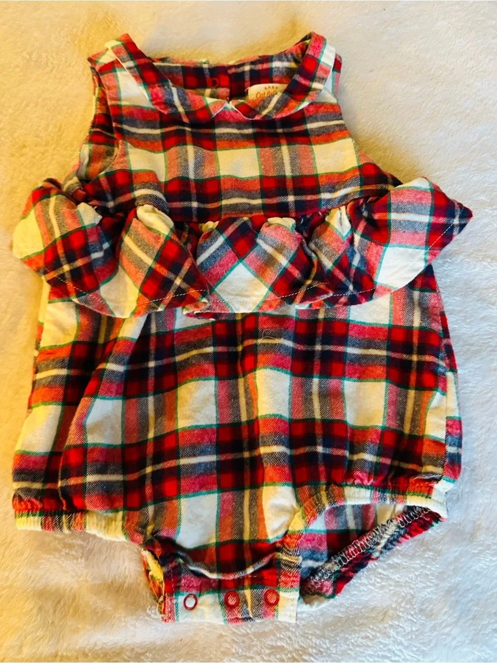 Cat & Jack Red, Green & Cream Plaid Baby One-Piece